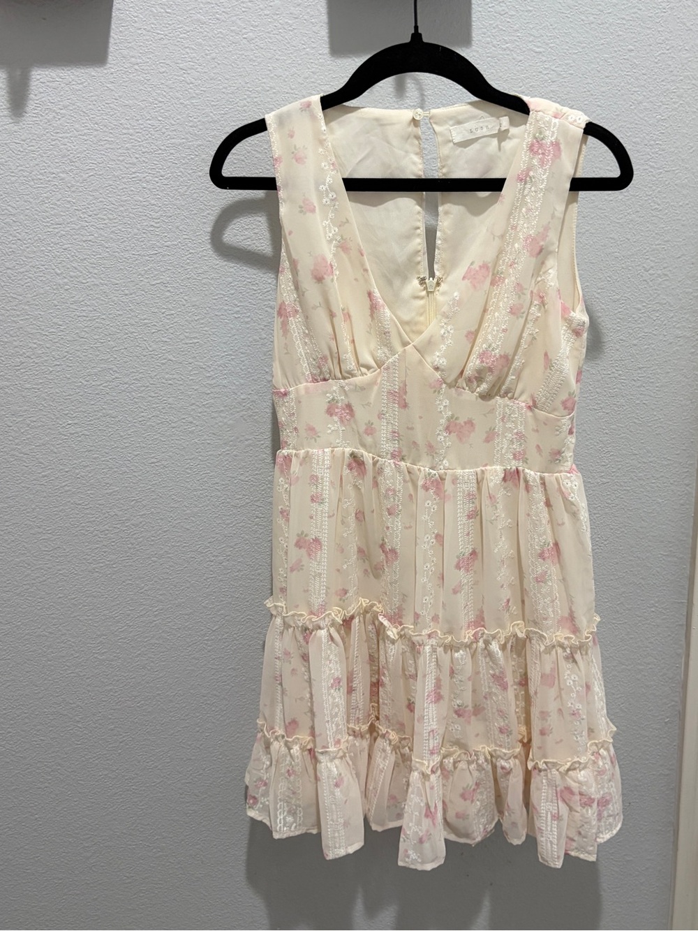 Lush Cream Mini Dress with Pink Floral Print